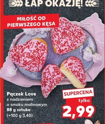 Pączek Love z nadzieniem o smaku malinowym promocja w Kaufland