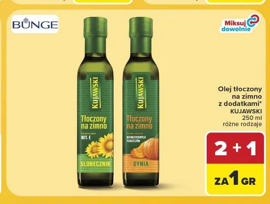 Olej słonecznikowy tłoczony na zimno Kujawski promocja w Carrefour