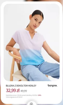Bluzka z dekoltem Henley Bonprix promocja w bonprix