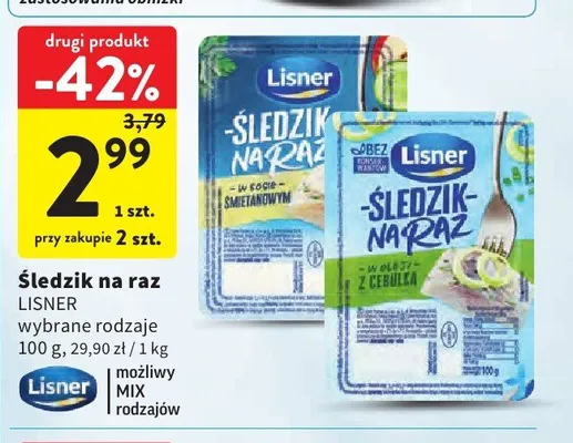 Śledzik na raz Lisner w oleju z cebulką promocja w Intermarche