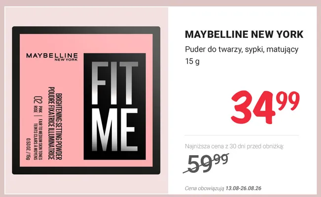 Puder do twarzy sypki matujący Maybelline New York Fit Me promocja w Rossmann