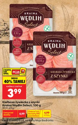 Kiełbasa żywiecka z szynki Kraina Wędlin Select promocja w Biedronka