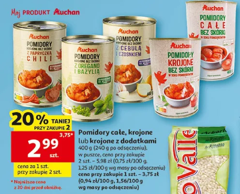 Pomidory krojone bez skórki z oregano i bazylią Auchan promocja w Auchan
