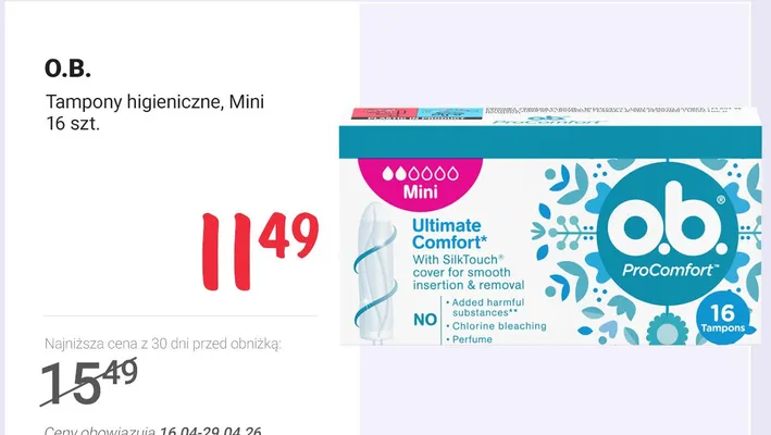 Tampony higieniczne Mini 16szt. promocja w Rossmann