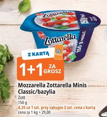 Mozzarella Zottarella Minis bazylia Zott promocja w Leclerc