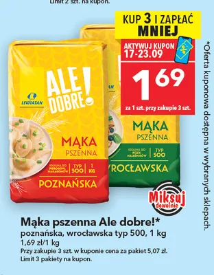Mąka pszenna wrocławska typ 500 Ale Dobre! promocja w LEWIATAN