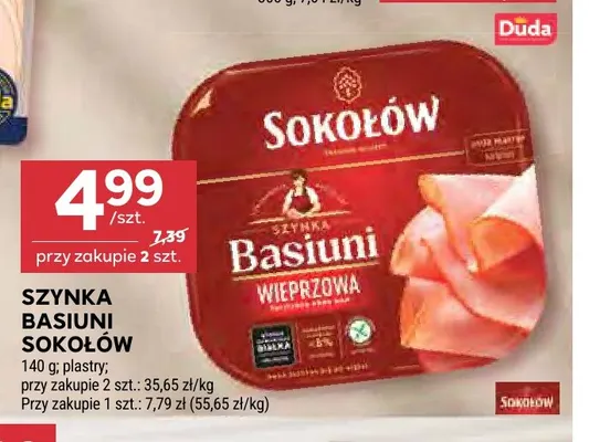Szynka Basiuni wieprzowa Sokołów w plastrach promocja w Stokrotka
