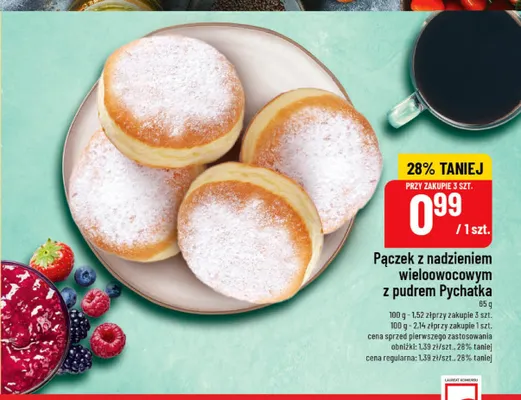 Pączek z nadzieniem wieloowocowym z pudrem Pychatka promocja w POLOmarket