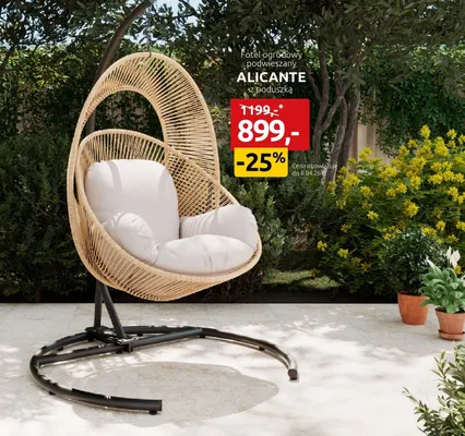 Fotel ogrodowy podwieszany z poduszką promocja w Black Red White