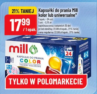Kapsułki do prania Mill kolor lub uniwersalne promocja w POLOmarket
