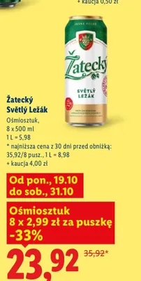 Piwo Žatecký Světlý Ležák 8-pak 500 ml promocja w Lidl