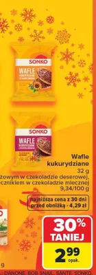 Wafle kukurydziane z pieprzem różowym w czekoladzie deserowej Sonko promocja w Carrefour Market