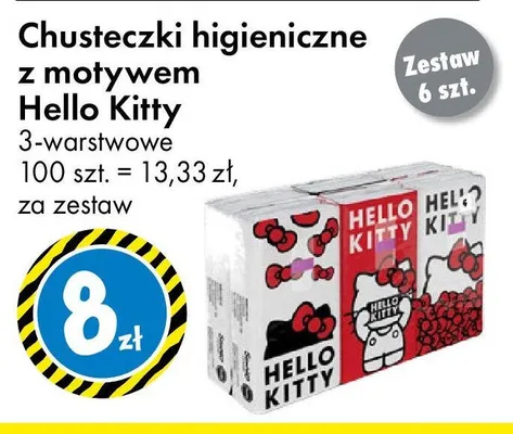 Chusteczki higieniczne z motywem Hello Kitty 3-warstwowe, 100 szt. = 13,33 zł promocja w Tedi