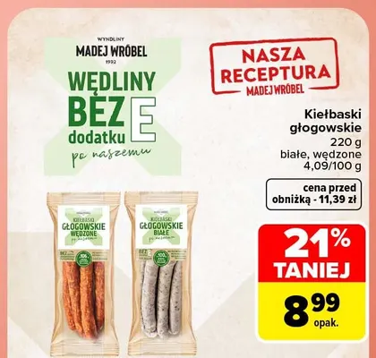 Kiełbaski głogowskie wędzone Madej Wróbel promocja w Carrefour Market