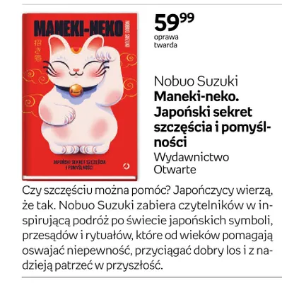 Książka Nobuo Suzuki Maneki-neko. Japoński sekret szczęścia i pomyślności promocja w Empik