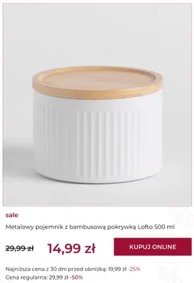 Metalowy pojemnik z bambusową pokrywką Lofto 500 ml promocja w home&you