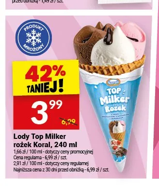 Lody Top Milker rożek Koral promocja w Twój Market