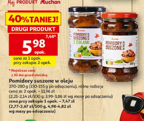 Pomidory suszone w oleju Auchan 270-280g promocja w Auchan