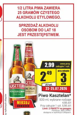 Piwo Kasztelan Jasne Pełne promocja w Delikatesy Sezam
