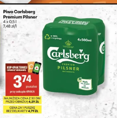 Piwo Carlsberg Premium Pilsner 4-pak promocja w Delikatesy Centrum