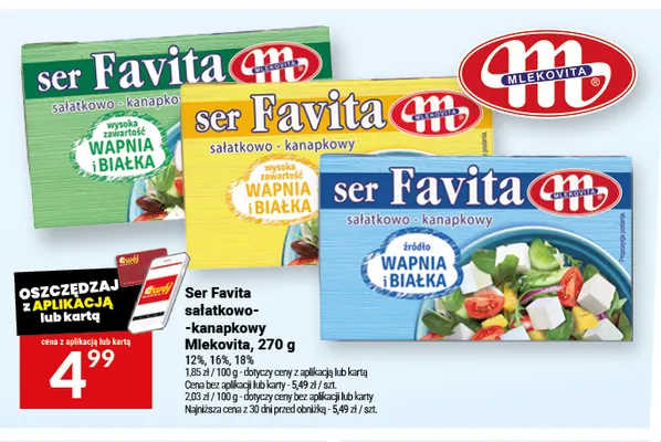 Ser sałatkowo-kanapkowy Favita Mlekovita 18% promocja w Twój Market