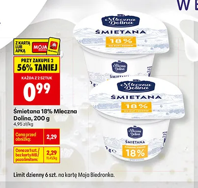 Śmietanka do kawy Mleczna dolina promocja w Biedronka