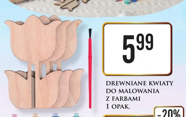 Drewniane kwiaty do malowania z farbami promocja w Dino
