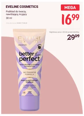 Podkład do twarzy nawilżająco-kryjący Eveline Cosmetics Better Than Perfect promocja w Rossmann