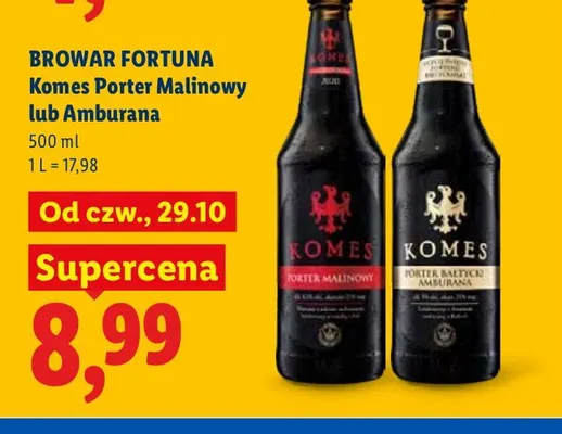 Piwo Komes Porter Malinowy promocja w Lidl