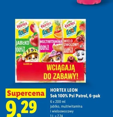 Sok 100% Hortex Leon Psi Patrol 6-pak jabłko promocja w Lidl