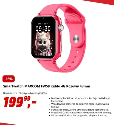 Smartwatch Maxcom FW59 Kiddo 4 g różowy 43 mm promocja w Media Markt