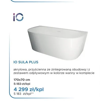 Wanna przyścienna IO Sula Plus promocja w Blu Salony Łazienek