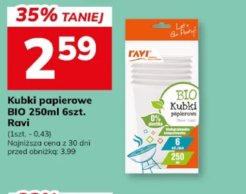 Kubki papierowe BIO 250ml Ravi promocja w Hitpol
