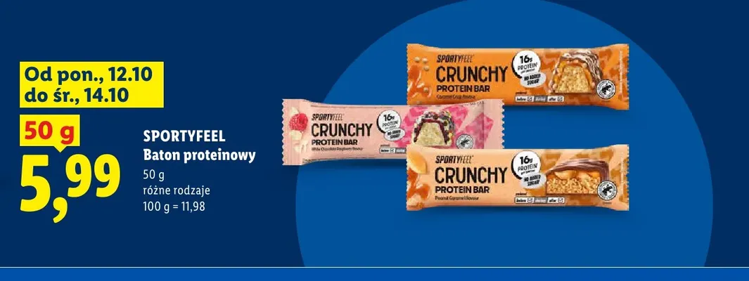 Baton proteinowy Crunchy white chocolate raspberry SportyFeel promocja w Lidl