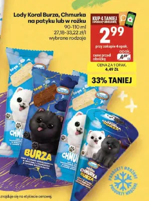 Lody Koral Chmurka w rożku 90-110ml promocja w Delikatesy Centrum