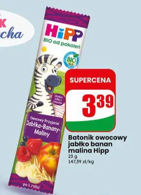 Batonik owocowy jabłko banan malina HiPP promocja w Dino