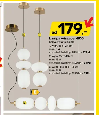 Lampa wisząca Nico 15x129 cm 8W 825lm promocja w Bricomarche
