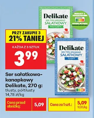 Ser sałatkowy tłusty Delikate promocja w Biedronka