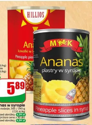Ananas kawałki w syropie Hillios promocja w Dino