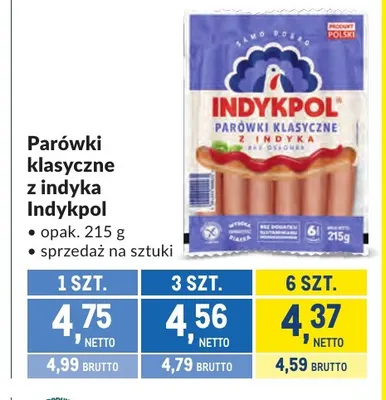 Parówki klasyczne z indyka Indykpol promocja w Makro