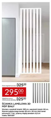 Ścianka lamelowa 3D MDF biały promocja w Abra Meble