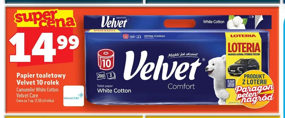 Papier toaletowy Velvet White Cotton 10-pak promocja w TOPAZ