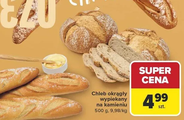 Chleb okrągły wypiekany na kamieniu promocja w Carrefour