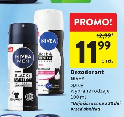 Dezodorant Nivea Black & White Invisible Clear promocja w Intermarche