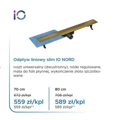 Odpływ liniowy slim IO NORD 70 cm promocja w Blu Salony Łazienek