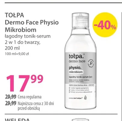 Dermo Face Physio Mikrobiom łagodny tonik-serum 2 w 1 do twarzy Tołpa promocja w Hebe