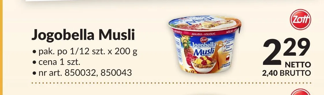 Jogurt Jogobella Musli Zott promocja w Makro