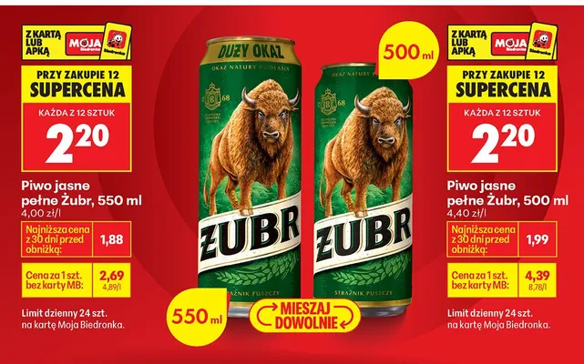 Piwo jasne pełne 550ml promocja w Biedronka