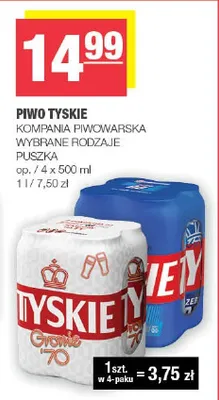 Piwo Tyskie wybrane rodzaje puszka promocja w SPAR