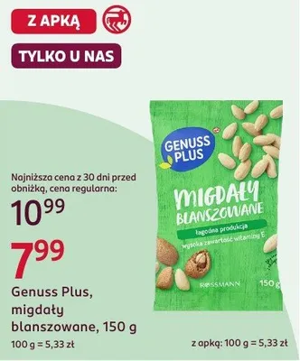 Migdały blanszowane Genuss Plus promocja w Rossmann